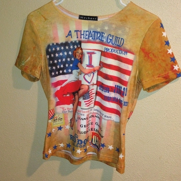 Mechant Patriotic American Flag Short Sleeve Top M - Picture 1 of 6